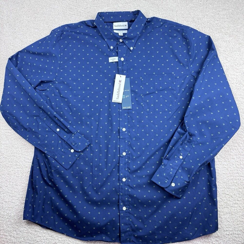 Saddlebred Mens Big & Tall Classic Fit Dress Shirt Sz XLT Blue Mistletoe Formal‎